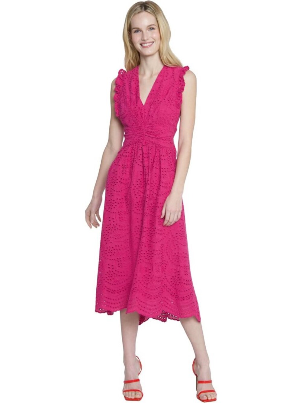 V-Neck Scalloped Edge A-Line Midi Dress | Plus Size Cocktail Dress for Women